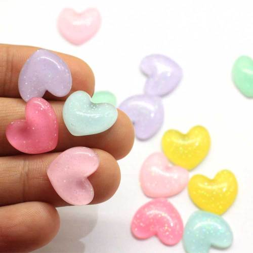 Popular Beautiful Gilttering Shine Flat Back Colorful Heart Cute Jelly Style Resin Bead Stickers for DIY