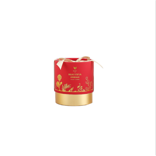 Red Round Velvet Cylinder Box with Ribbon