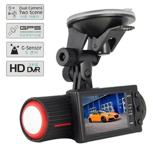 Hd Dvr Recorder Tft Wide Angle G-sensor Vehicle Black Box Car Camera With Gps, Dual Lens