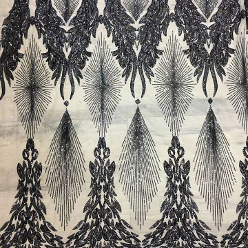 High quality african black sequins Voile Polyester 130CM