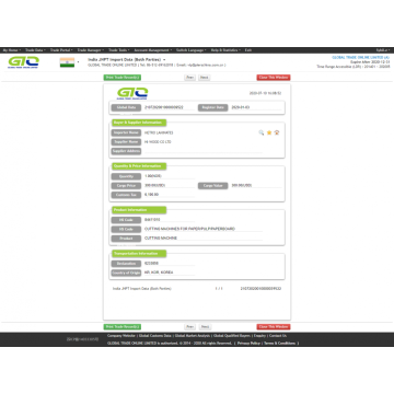 India cutting machine trading data samples