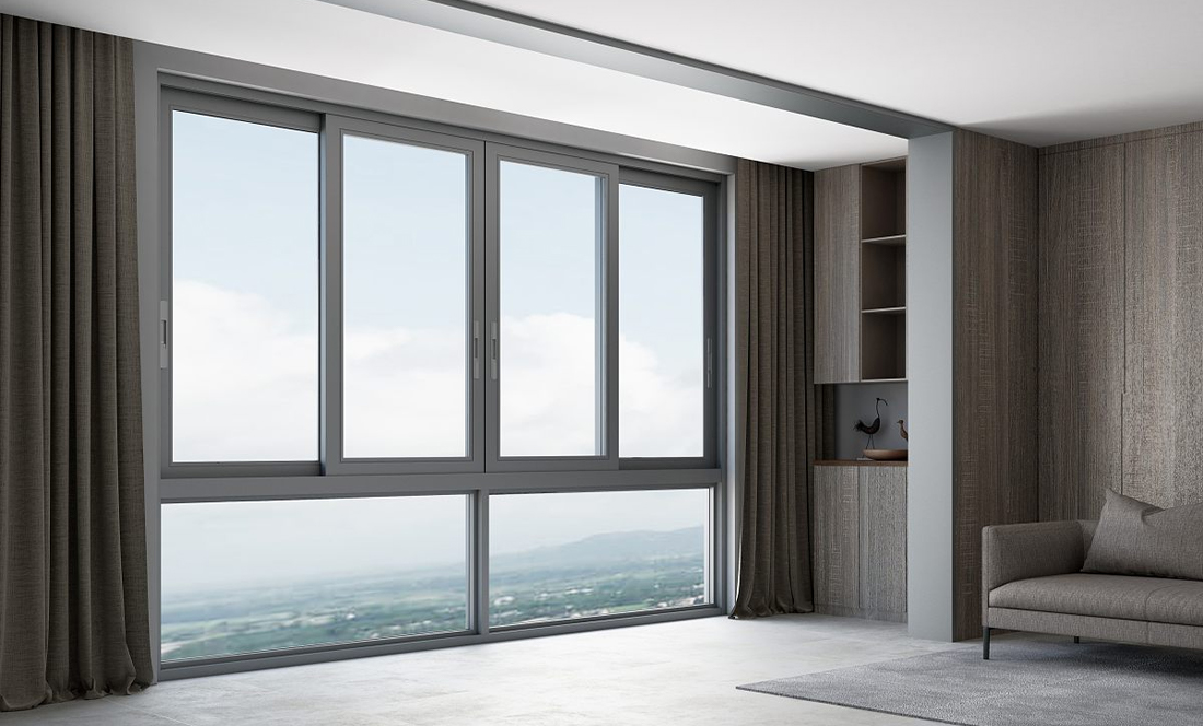 Modern aluminum sliding windows installed in a contemporary residential project