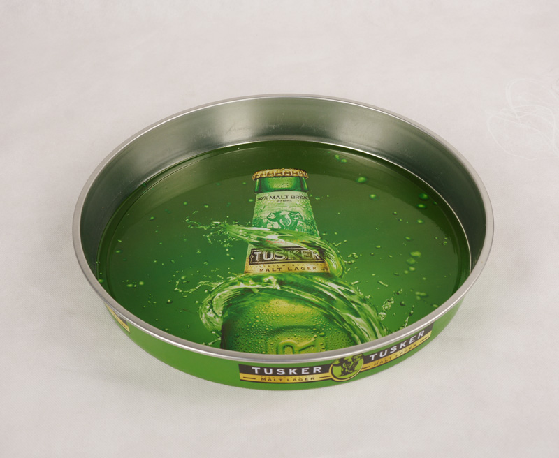 Round bar serving tin tray, round non-slip tin trays, anti-slip beer tin tray