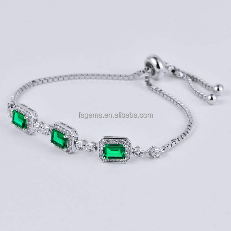 2021 Hot sale Jewelry S925 Silver Charm Adjustable Bracelets Lab Grown Emerald Stone for WOMEN'S Gift Party