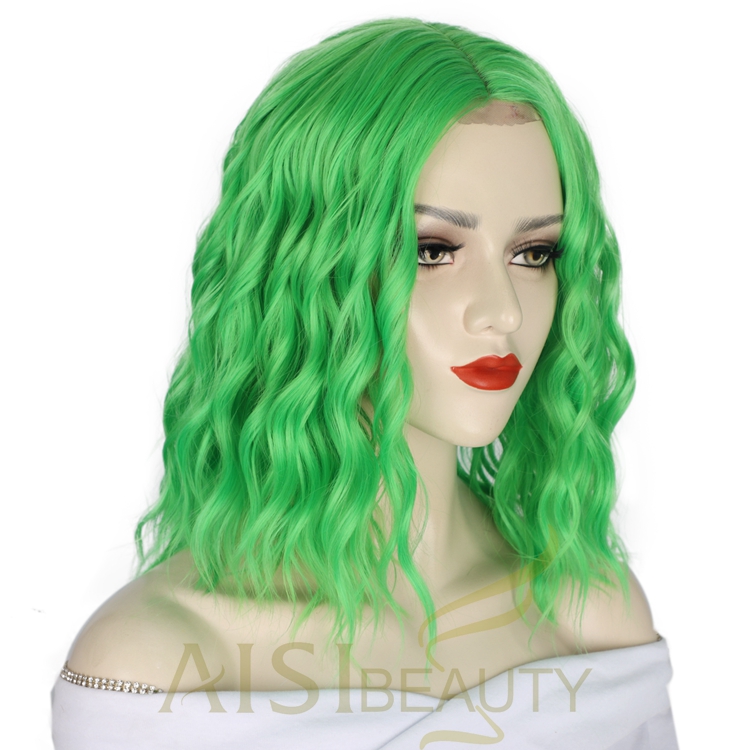 Hot Selling Wholesale Cheap Green Natural U Part Deep Wave Short Lace Frontal Curly Wigs For Black Women Synthetic Hair