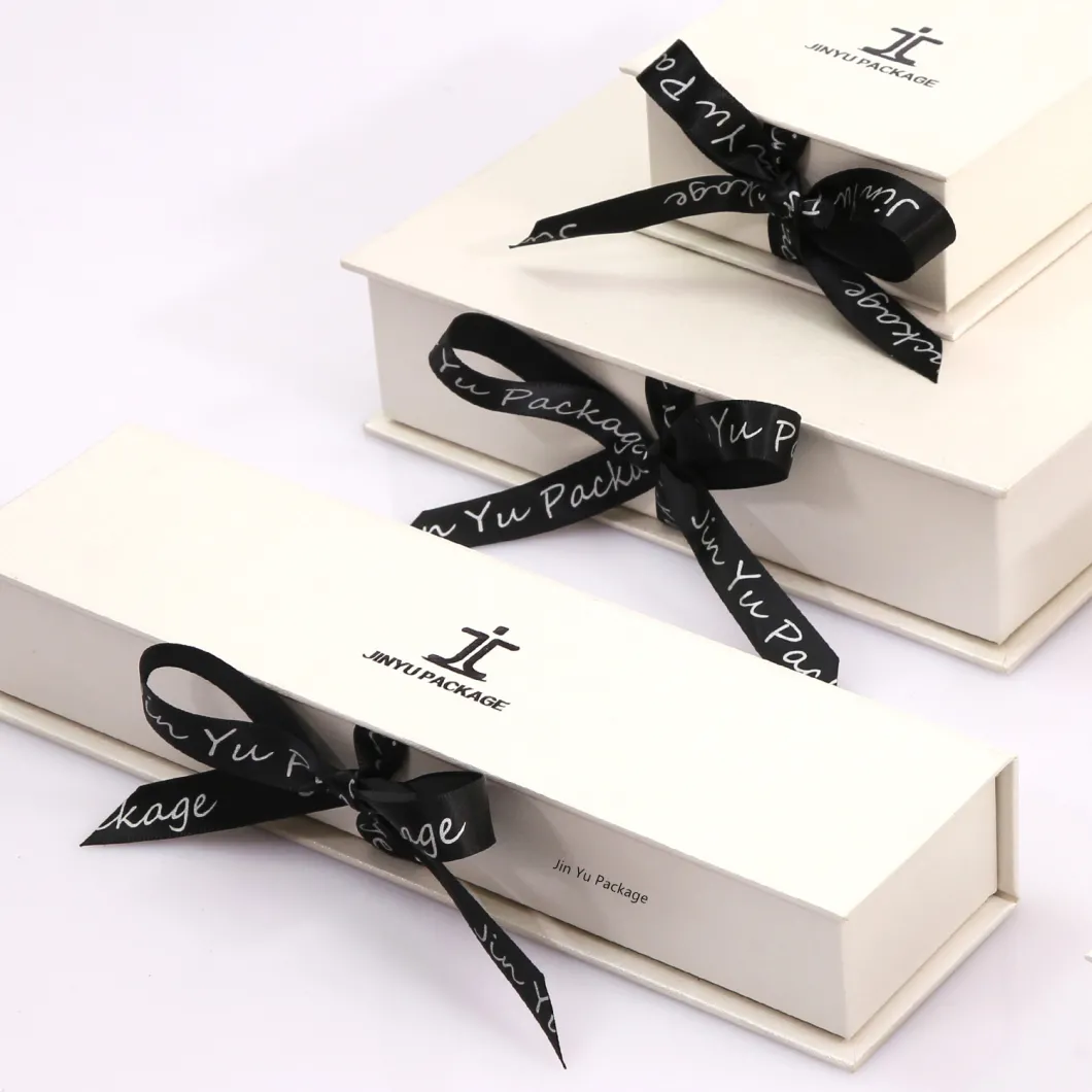 White Silk Ribbon Rigid Paper Gift Jewelry Packaging Box Set