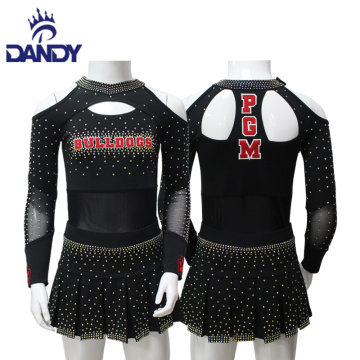 Custom dandy cheap black and red college youth girls cheerleading uniforms outfits