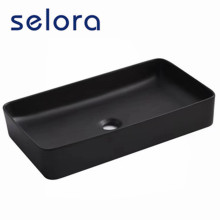 Lavabo artístico rectangular de cerámica negro mate para baño