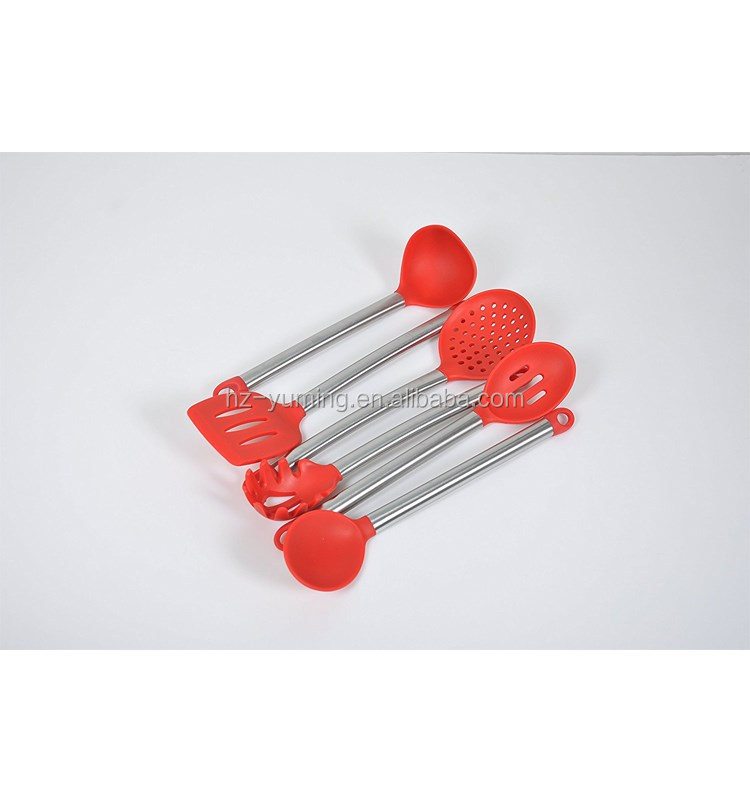 OEM Wholesale Food Grade Stainless Steel Handle Nonstick Baking Cooking Tools Accessories Silicone Kitchen Utensil Set