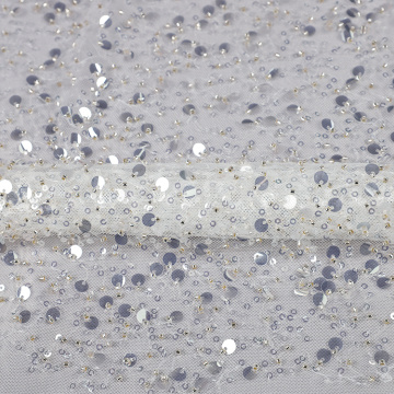 Kristal payetli boncuklu kumaş Beyaz gelinlik kumaş