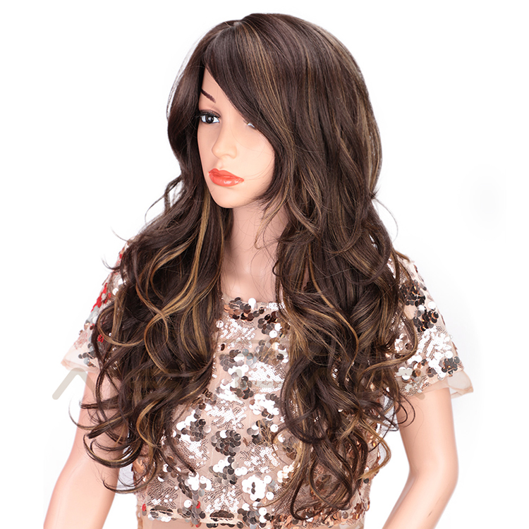 Wig Heat Resistant Synthetic Hair Long Wavy Mixed Brown Body Wave Wig For Black White Women Cosplay Wigs