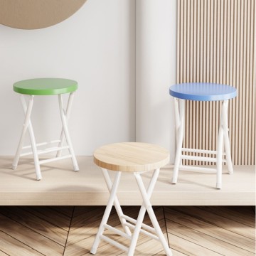 Folding Round Stool - Free Installation Household Dining Stool, Outdoor Portable Small Stool White Rack