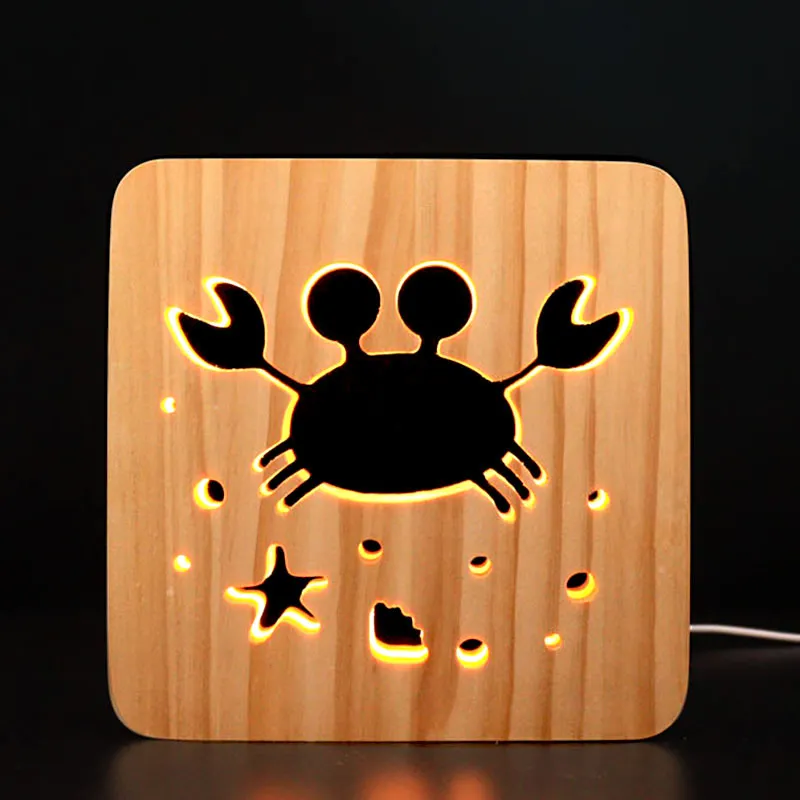 Creative 3D Night Light, Solid Wood Hollow Carving, LED Desk Lamp