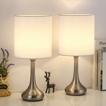 Minimalist Silver Table Lamp with White Fabric Lampshade