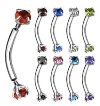 Internally Threaded Gem Curved Eyebrow Ring