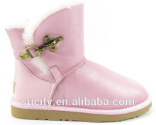 Genuine leather snow boots with buckle trims boot pink winter boots