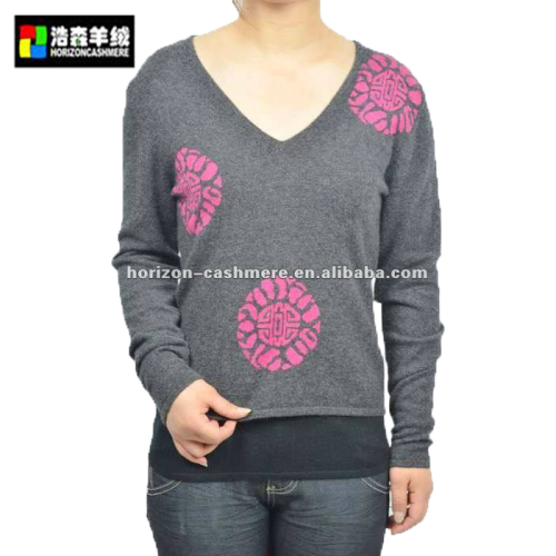 Woman Pure Cashmere V Neck Pullover Sweater, Women Knitting Pattern Sweater