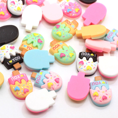 Sweet Candy Heart Popsicle I Love You Ice Cream Food Flat Back Resin Cabochons Scrapbooking For Hair Bows Decor DIY Craft Access