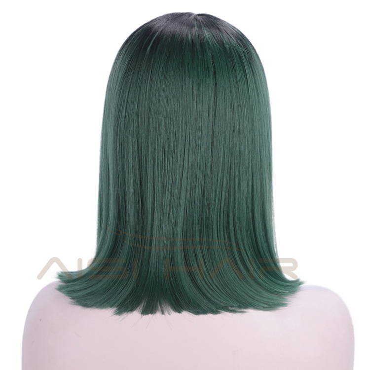Aisi Hair Synthetic Silky Straight Lace Front Wigs Ombre Green Middle Part Lace Front Cosplay Bob Wigs for Women