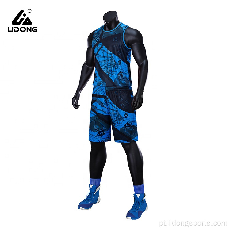 Camisa de equipe de uniforme de basquete masculino e shorts