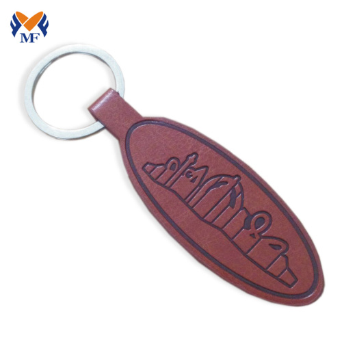 Metal faux saffiano leather keychain with logo