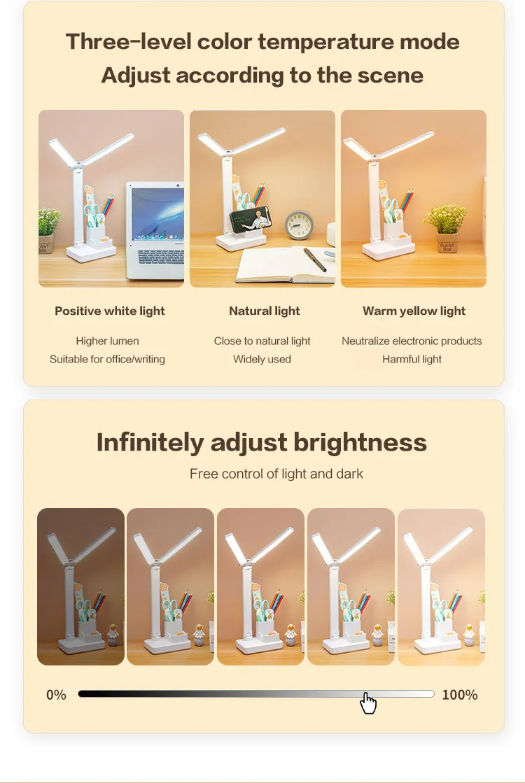 Rechargeable Double Head Desk Lamp with Eye Protection