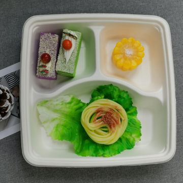 Biodegradable Bagasse 9inch 3 compartment Meal Tray