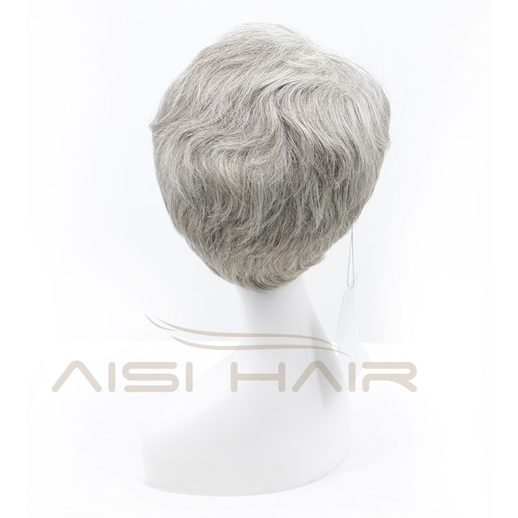 Aisi Hair Machine Made Piece Curly  Unprocessed Brazilian Short Pixie Cut Gray Wig Human Hair