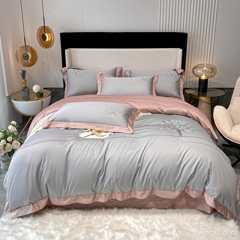 綿のベッドシート刺繍された寝具セット