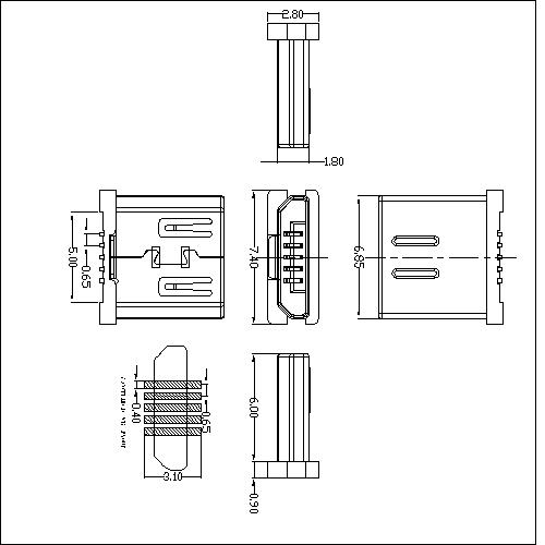 MUMM01-XLXXX Micro USB 5P Plug SMT Type,H=6.9mm 