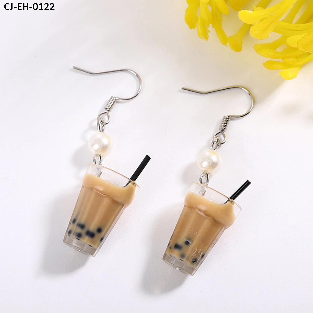 Wholesale Hand - Made Pearl Milk Tea Cup Bottle Girl Earrings Pendant