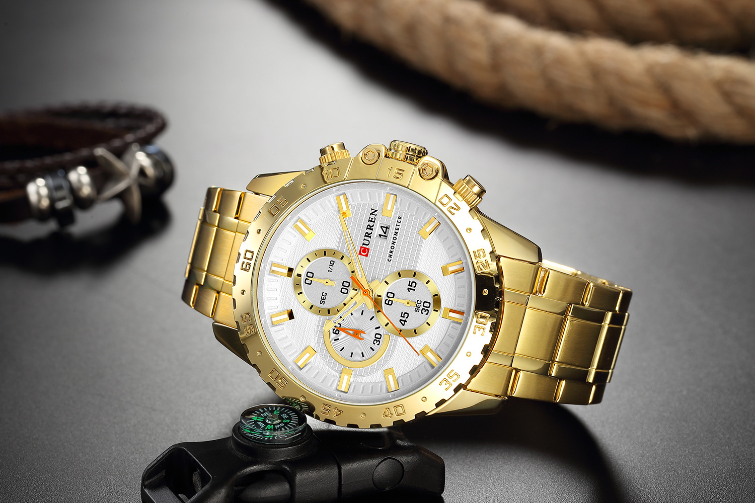 2020 Curren Mens Watch Gold Luxury Business Wristwatches Gold Chronograph Watch