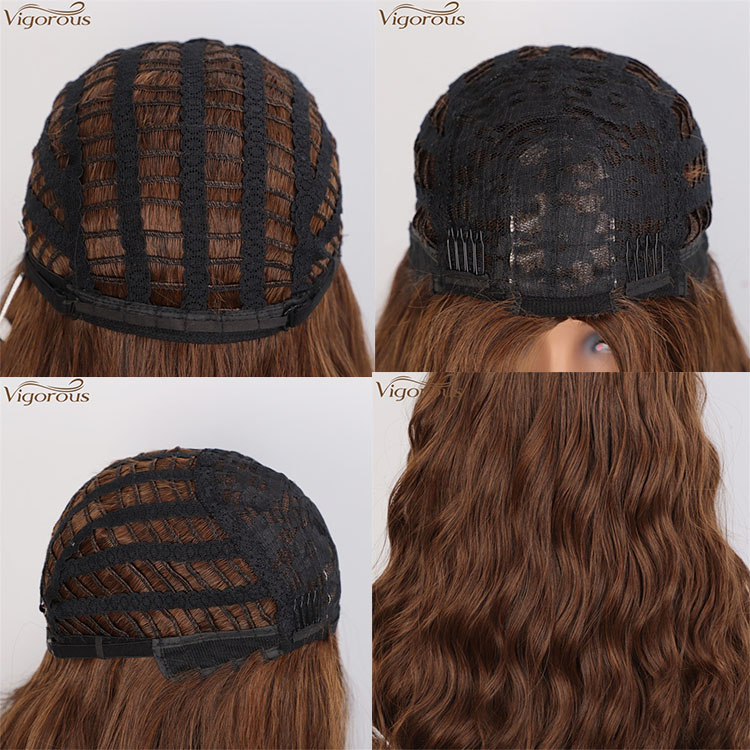 Vigorous Top Quality Dark Brown Mixed Light Auburn Long Wavy Wig Middle Part Synthetic Wigs For Black Women Wholesale Price