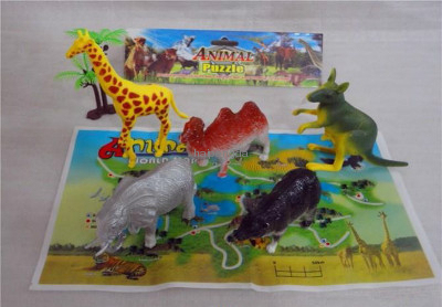 Animais de plásticos conjunto com mapa como Zoo 5PCS