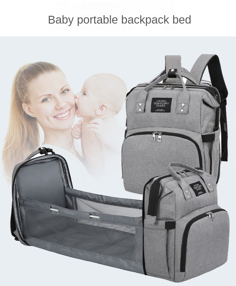 Waterproof Portable Large CapacityTravel Backpack Foldable Baby Bed Mommy Nappy Diaper Bag with Bed