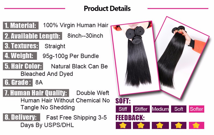 Raw Unprocessed Virgin Indian Hair Straight Human Hair Weave