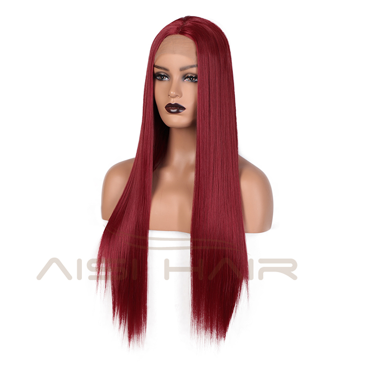 Aisi Hair New Design 26 Inch Long Ombre Red Dark Root Wig Silky Straight Swiss Lace Wigs Synthetic Hair Wigs For Black Women