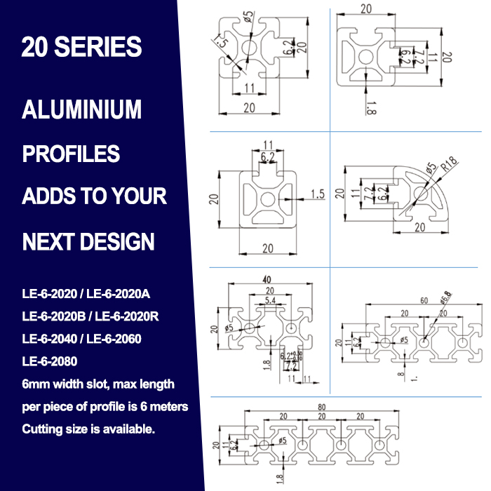 3D printer frame parts 2020 aluminium 20 x 20 v slot linear guide v slot extrusion profiles