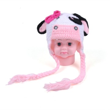 Girl Fancy Dairy Cattle Knit Kids Earflap Beanies