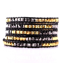 bracelet manufacturer 2018 wholesale alibaba faceted copper beaded leather wrap personalized bracelet bangles