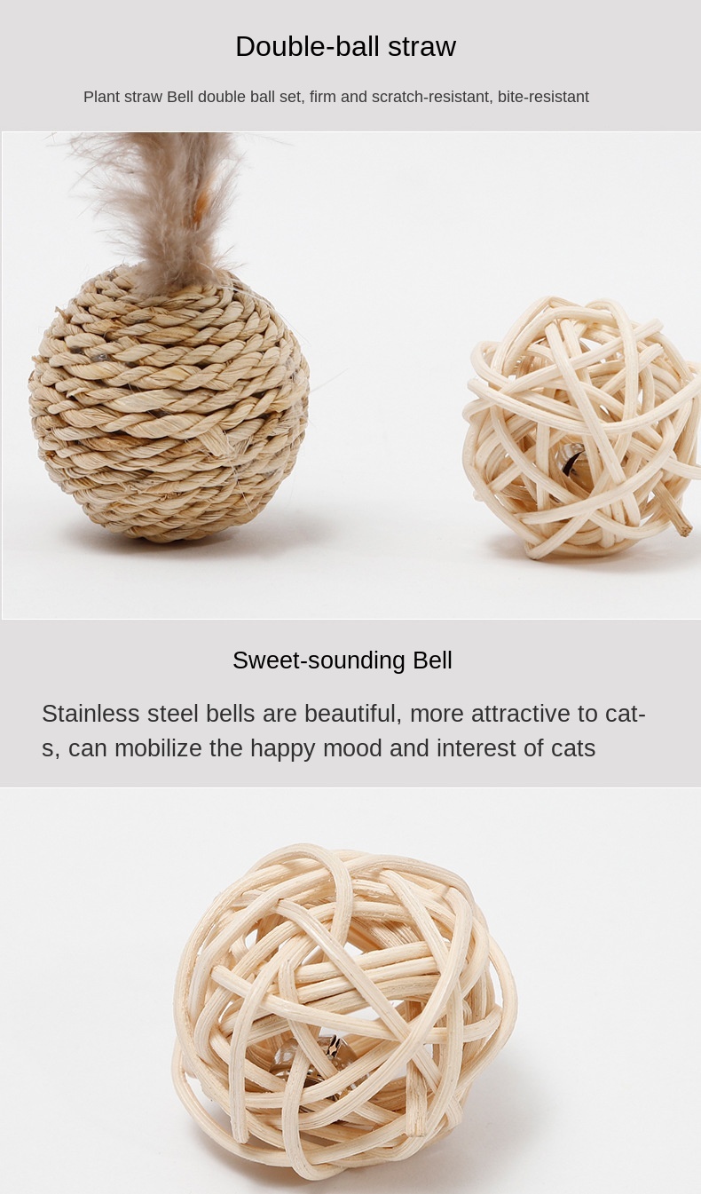 Spot Wholesale Cross-Border Cat Plant Straw Bell Double Ball Vine Bal Play with Cat Zihi Toy Ball Cat Toy