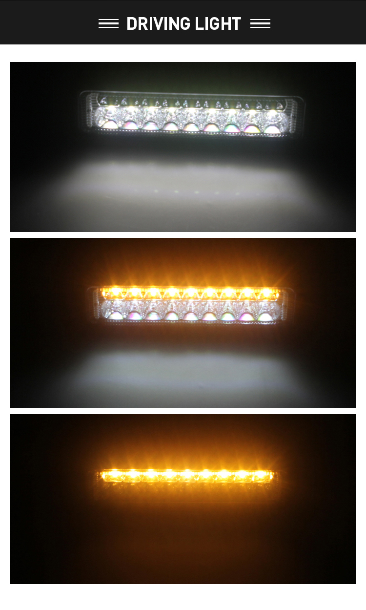 6.3 "18W Dual Color Blanc Amber Offroad Light Général Lumière de camion Lumière LED