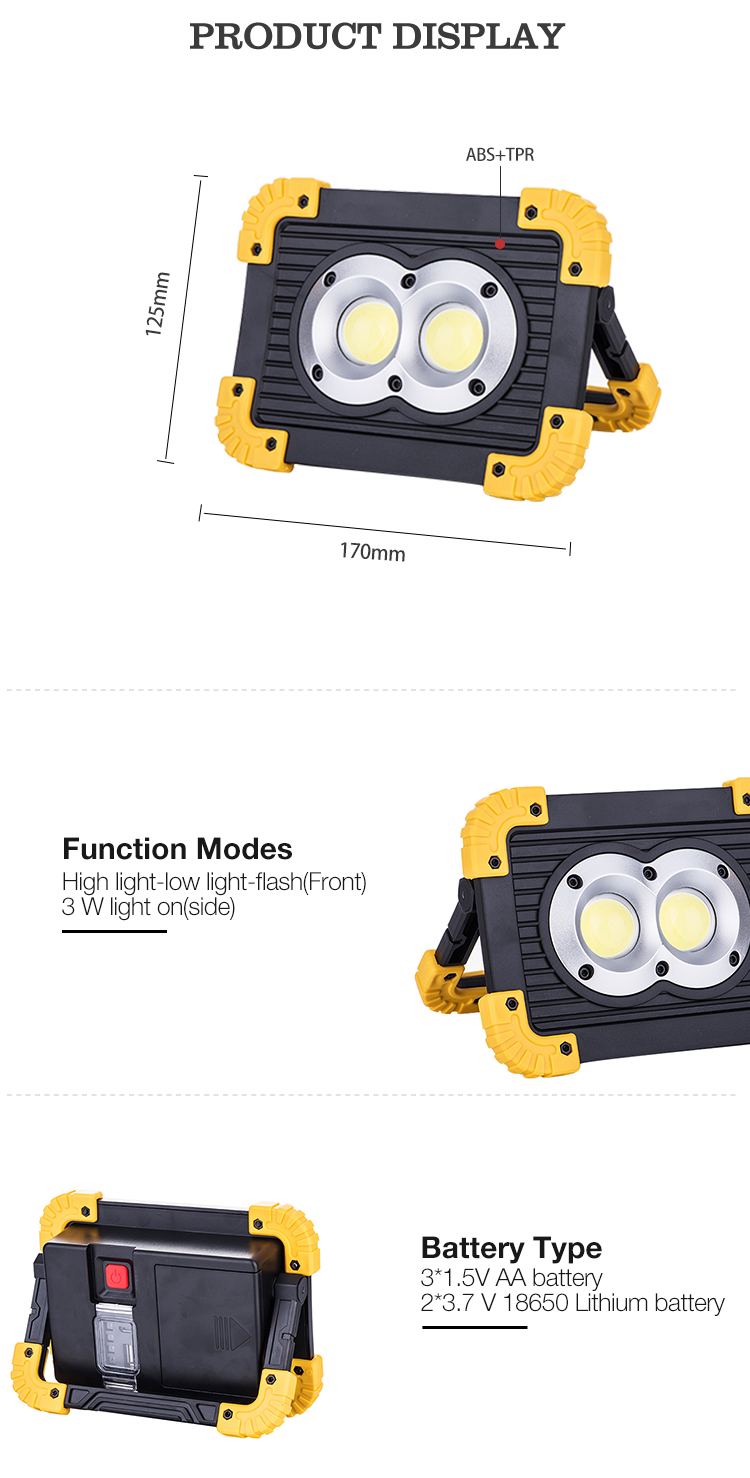 10W High power Portable Waterproof Adjustable COB LED AA or Rechargeable Battery Work Light