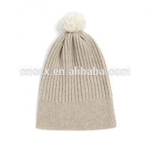 17HLC8035 Contrast Ribbed Cashmere Hat with pom-pom