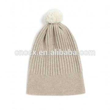 17HLC8035 Contrast Ribbed Cashmere Hat with pom-pom