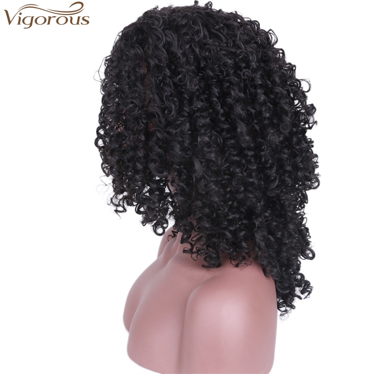 Vigorous Top Quality High Temperature Synthetic Party Wigs Short Kinky Curly Wigs for African American Women Black Wholesale