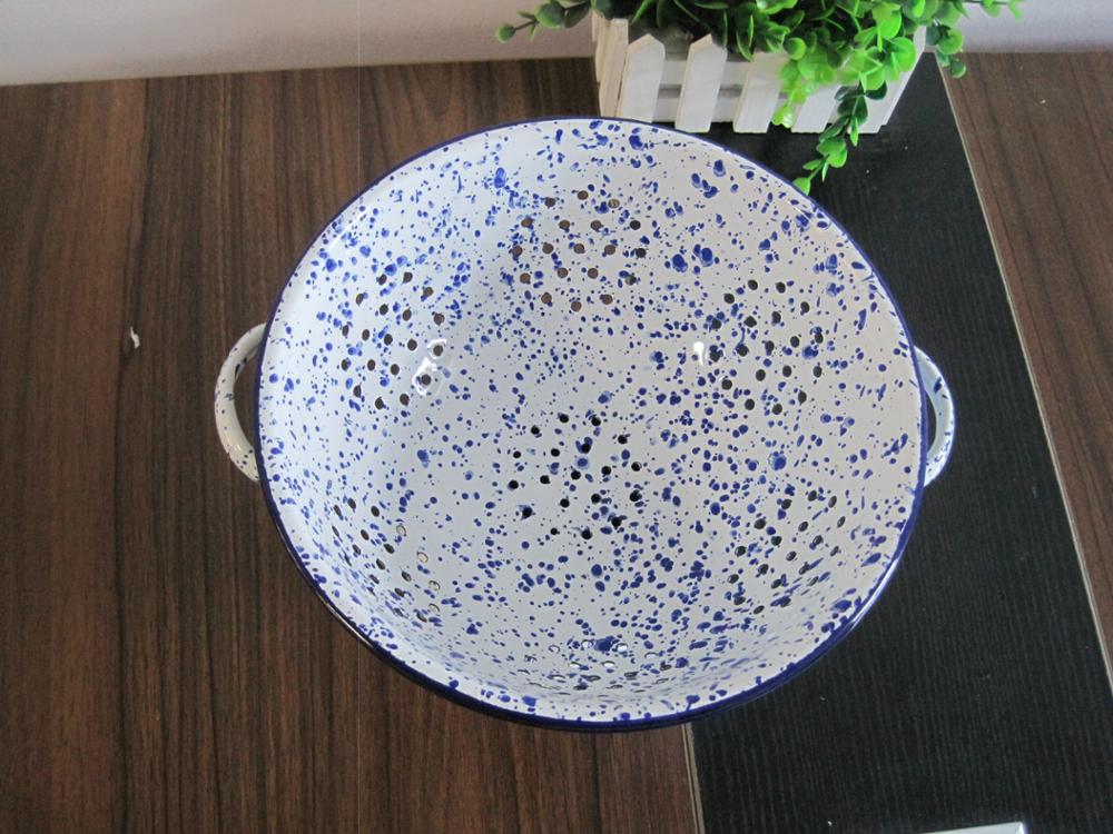 Blue color Splatter Enamel Colander ,Enamel Strainer