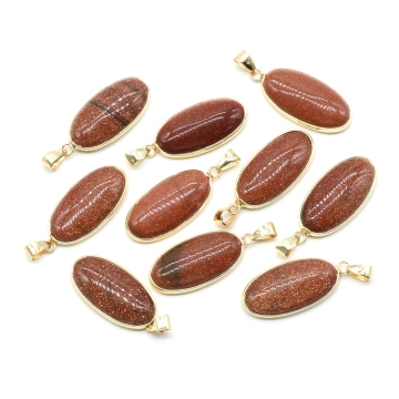 15x30mm Natural Goldstone, Agates, Cute Oval Shape Pendant Necklace - Gemstone Crystal Stone