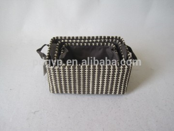 S/3 paper string woven storage basket with handles
