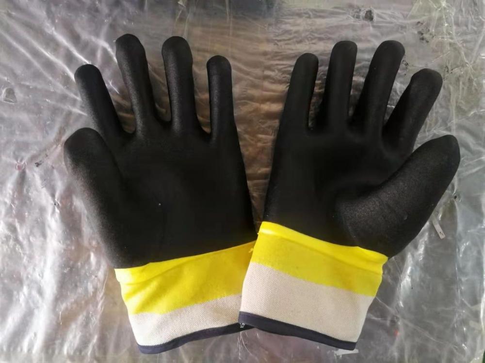 Two Colour sandy finish pvc coated gloves
